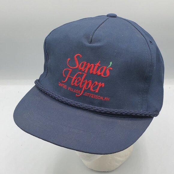 Santas Village Santas Helper Jefferson NH Adjustable Rope Trim Navy Blue Hat Cap - Picture 1 of 11